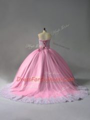 Sweetheart Sleeveless Court Train Lace Up Ball Gown Prom Dress Pink Tulle