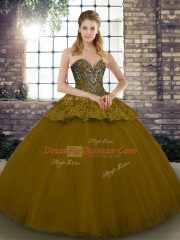 Brown Ball Gowns Tulle Sweetheart Sleeveless Beading and Appliques Floor Length Lace Up Sweet 16 Quinceanera Dress