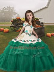 Turquoise Sleeveless Tulle Lace Up Pageant Gowns For Girls for Party and Military Ball and Wedding Party