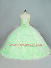 Apple Green Ball Gowns Straps Sleeveless Organza Floor Length Lace Up Beading and Ruffles Sweet 16 Quinceanera Dress