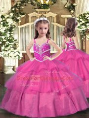 Discount Hot Pink Ball Gowns Sweetheart Sleeveless Organza Floor Length Lace Up Beading Sweet 16 Quinceanera Dress