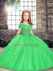 Fancy Straps Sleeveless Lace Up Girls Pageant Dresses Green Tulle