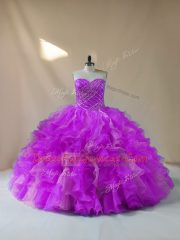 Artistic Beading and Ruffles 15 Quinceanera Dress Multi-color Lace Up Sleeveless