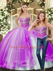 Dramatic Lilac Sleeveless Floor Length Beading Lace Up Quinceanera Dress