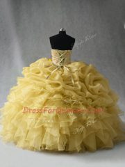 Edgy Yellow Sweetheart Neckline Beading and Ruffles Quinceanera Dress Sleeveless Lace Up