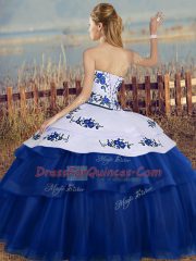 Clearance Embroidery Ball Gown Prom Dress Royal Blue Lace Up Sleeveless Floor Length