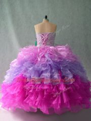 Adorable Beading and Ruffles Sweet 16 Dress Multi-color Lace Up Sleeveless Floor Length