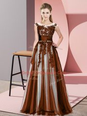 Customized Brown Tulle Zipper Court Dresses for Sweet 16 Sleeveless Floor Length Beading and Lace