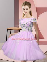 Decent Lilac Damas Dress Wedding Party with Appliques Off The Shoulder Short Sleeves Lace Up