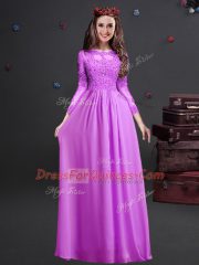 Exceptional Appliques Court Dresses for Sweet 16 Lilac Lace Up Long Sleeves Floor Length