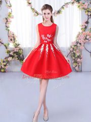 Delicate Red A-line Satin and Tulle Scoop Sleeveless Appliques Knee Length Zipper Quinceanera Dama Dress