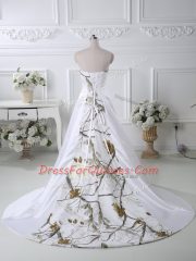 Custom Design White Lace Up Strapless Ruching Dress for Prom Satin Sleeveless Court Train