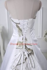 Custom Design White Lace Up Strapless Ruching Dress for Prom Satin Sleeveless Court Train