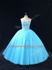 Baby Blue Sweetheart Lace Up Beading Quince Ball Gowns Sleeveless