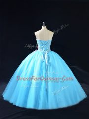 Baby Blue Sweetheart Lace Up Beading Quince Ball Gowns Sleeveless