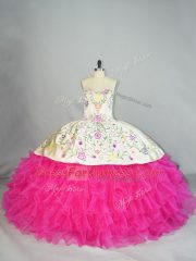 Nice Floor Length Fuchsia Vestidos de Quinceanera Organza Sleeveless Embroidery
