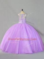 Lavender Sleeveless Floor Length Sequins Zipper Quinceanera Dress