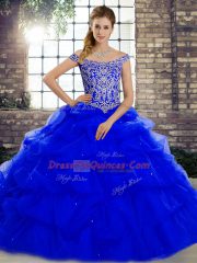 Fashion Tulle Sleeveless Quinceanera Gowns Brush Train and Beading and Pick Ups