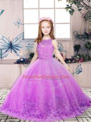 Excellent Lilac Backless Scoop Lace and Appliques Kids Formal Wear Sleeveless
