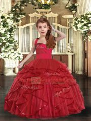 Exquisite Sleeveless Lace Up Floor Length Ruffles Kids Formal Wear