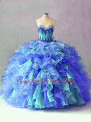 Sleeveless Lace Up Floor Length Beading and Appliques and Ruffles 15th Birthday Dress