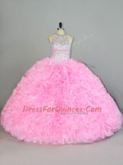 Baby Pink Sleeveless Beading and Ruffles Floor Length Quince Ball Gowns