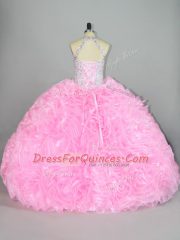 Baby Pink Sleeveless Beading and Ruffles Floor Length Quince Ball Gowns