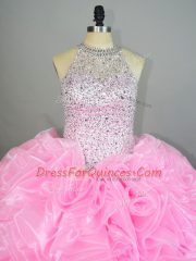 Baby Pink Sleeveless Beading and Ruffles Floor Length Quince Ball Gowns
