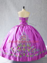 Customized Lilac Satin Lace Up Sweetheart Sleeveless 15 Quinceanera Dress Embroidery