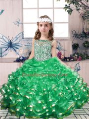 Nice Scoop Sleeveless Organza High School Pageant Dress Beading and Ruffles Lace Up