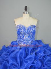 Hot Selling Sweetheart Sleeveless Organza and Elastic Woven Satin Vestidos de Quinceanera Beading and Pick Ups Brush Train Lace Up