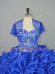Hot Selling Sweetheart Sleeveless Organza and Elastic Woven Satin Vestidos de Quinceanera Beading and Pick Ups Brush Train Lace Up