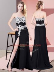 Romantic Black Zipper Sweetheart Lace and Appliques Prom Gown Chiffon Sleeveless