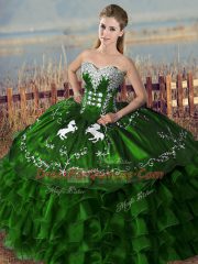 Edgy Green Sleeveless Satin and Organza Lace Up Quinceanera Dresses for Sweet 16 and Quinceanera