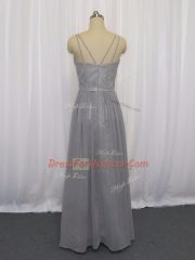 Attractive Beading and Lace Prom Gown Grey Zipper Sleeveless Floor Length