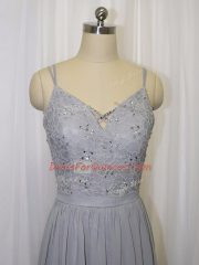 Attractive Beading and Lace Prom Gown Grey Zipper Sleeveless Floor Length
