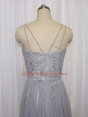 Attractive Beading and Lace Prom Gown Grey Zipper Sleeveless Floor Length