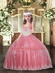 Discount Floor Length Lace Up Pageant Dress Toddler Watermelon Red for Party and Wedding Party with Appliques