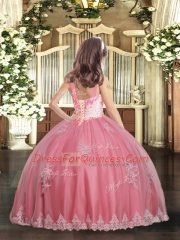 Discount Floor Length Lace Up Pageant Dress Toddler Watermelon Red for Party and Wedding Party with Appliques