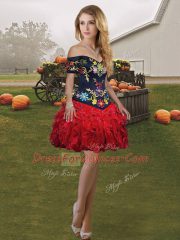 Flirting Sleeveless Embroidery and Ruffles Lace Up Quinceanera Gown