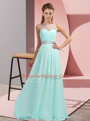 High End Light Blue Scoop Neckline Beading Sleeveless Backless