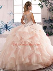 Vintage Sleeveless Floor Length Beading and Ruffles Zipper Quinceanera Dresses with Fuchsia