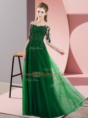 Fancy Bateau Half Sleeves Chiffon Dama Dress Beading and Lace Lace Up