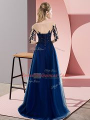 Fancy Bateau Half Sleeves Chiffon Dama Dress Beading and Lace Lace Up