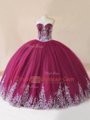 Sweetheart Sleeveless Lace Up Quinceanera Dress Burgundy Tulle