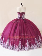 Sweetheart Sleeveless Lace Up Quinceanera Dress Burgundy Tulle