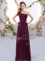 Affordable Sleeveless Chiffon Floor Length Zipper Quinceanera Court of Honor Dress in Burgundy with Ruching