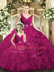 Spectacular Floor Length Ball Gowns Sleeveless Fuchsia Sweet 16 Dresses Backless