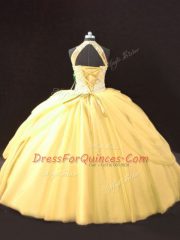 Halter Top Sleeveless Tulle 15 Quinceanera Dress Beading and Pick Ups Lace Up