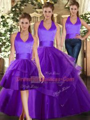 Best Ruffles Quinceanera Dress Purple Lace Up Sleeveless Floor Length